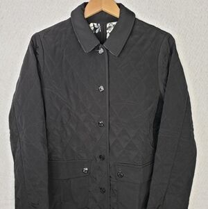 Susan Graver Black Lightweight Quilt Stitch Button Up Water Resistant Coat Sz M.
